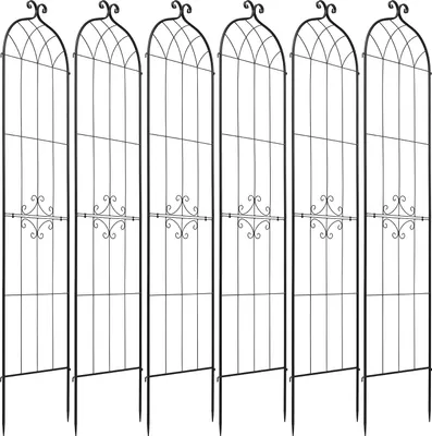 Produktbild von SucceBuy Rankgitter 220x52,5 cm im 6er-Set, Metall Rankhilfe mit pulverbeschichteter Oberfläche und Verriegelungssystem, Kletterhilfe, Gartenspalier, Pflanzengitter für Blumen, Gemüse und Rosen