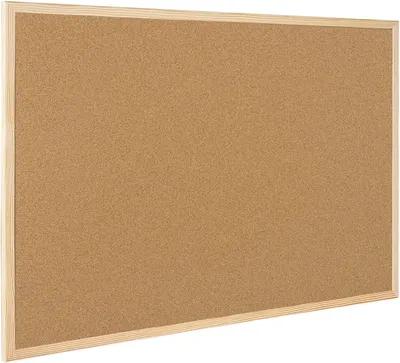Productafbeelding van Natuurkurkplaat met frame van grenenhout - Prikbord met borden - Montageset (40 x 30 cm)
