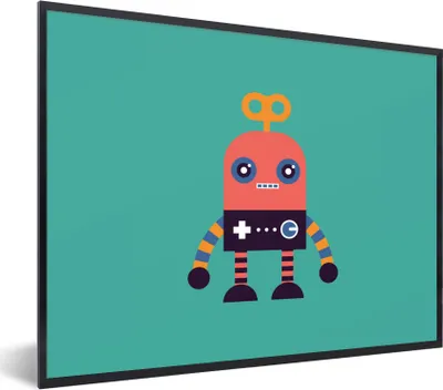 Produktbild von MuchoWow® Gerahmtes Poster Roboter - Spielzeug - Gesicht - Rosa - Jungen - Kinder 80x60 cm - Poster mit Schwarzem Bilderrahmen Wandposter Rahmen Foto Bilder - Schwarzem - Mit Gestell