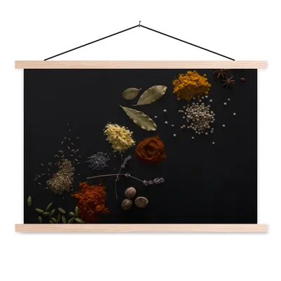 Produktbild von MuchoWow® Textilposter Kräuter - Schwarz - Gewürze - Küche - Kochen 60x40 cm mit holzfarbenen Rahmen - Bilder