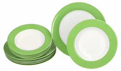 Produktbild von 12tlg Tafelservice Variant Grün Porzellan 6 Personen Speiseteller Suppenteller
