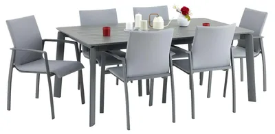 Produktbild von Gartenmöbel Set VERANO, grau - mit 6 Stühlen und ausziehbarem Gartentisch, Aluminium und wetterfeste Textilene, stapelbar, strapazierfähig, Outdoor-Möbel, Balkonmöbel, Terrassenmöbel