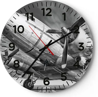 Produktbild von Wanduhr - Rund - Glasuhr - Flugzeug Retro Flugzeug - 40x40cm - Schleichendes Uhrwerk - Lautlos - zum Aufhängen bereit - Dekoration Modern - Wanddekoration aus Glas - C4AR40x40-4952