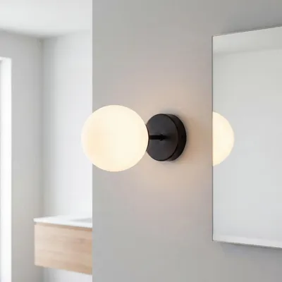 Produktbild von Wandleuchte Glas Metall E27 22 cm hoch Schwarz Weiß Kugelschirm Retro Design Wandlampe