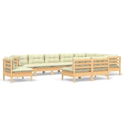 Produktbild von vidaXL 10-tlg. Garten-Lounge-Set mit Creme Kissen Massivholz Kiefer