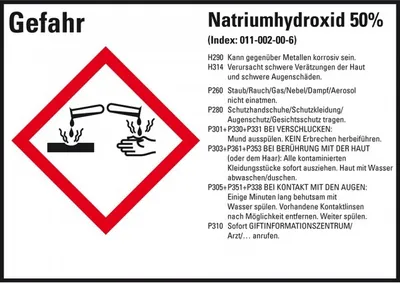 Produktbild von Dreifke® Aufkleber I GHS-Etikett Natriumhydroxid 50%, GefStoffV/GHS/CLP, Foli...