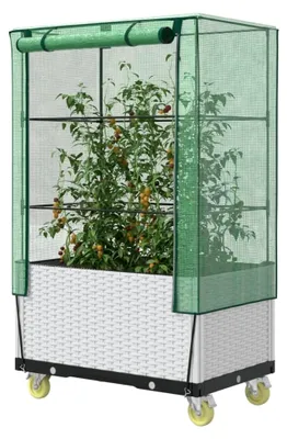 Produktbild von Haus & Garten, Rasen & Garten, Gartenarbeit, Töpfe & Pflanzgefäße, Hochbeet mit Abdeckung und Rädern, Rattan-Optik, 80 x 50 x 182 cm
