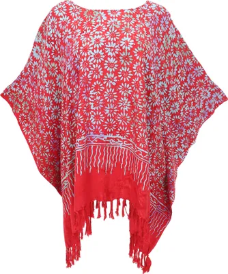 Produktbild von Poncho, Tunika, Strandkleid, Batik Kaftan, Damen Übergröße - Rot, Viskose, Blusen & Tunikas