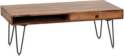 Produktbild von Couchtisch BAGLI Massiv-Holz Sheesham 110 cm breit Wohnzimmer-Tisch Design Metallbeine Landhaus-Stil Beistelltisch