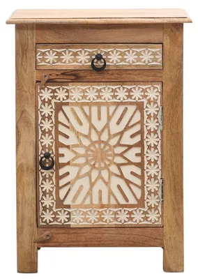 Immagine prodotto di Tavolino da notte Julah, 70 cm – con dettagli intagliati – design scandinavo
