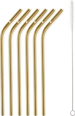 Produktbild von Metallstrohhalme G21 BeEco Party 6 Stück gold, gebogen + Reinigungsbürste
