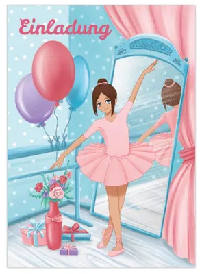 12 Einladungskarten Kindergeburtstag Ballerina-Motiv