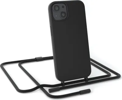 Produktbild von EAZY CASE Handykette Silikon Premium kompatibel mit Apple iPhone 13 Handyhülle mit Umhängeband, Handykordel mit Schutzhülle, Silikonhülle, Hülle mit Band, Kette für Smartphone, Schwarz