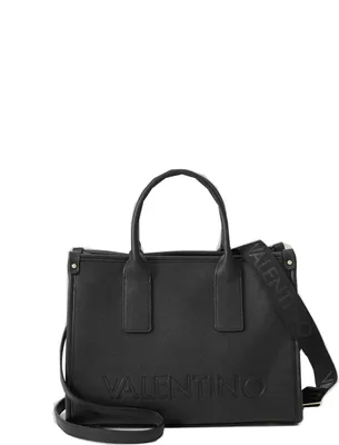 A black Valentino handbag is shown against a white background.