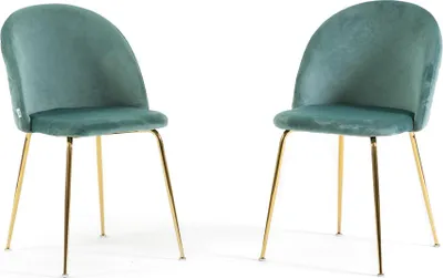 Immagine prodotto di Set di 2 sedie da pranzo imbottite, gambe in metallo, design elegante per cucina, sala da pranzo, bar e ristoranti SARA - Verde giada/oro