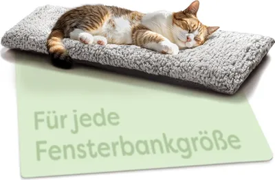 Produktbild von Katzen Fensterliege Fensterbank rutschfest - Selbstwärmende Katzenmatte für Fenster 90x28cm - Weich & Kuschelig - Waschbarer Bezug (Grau)