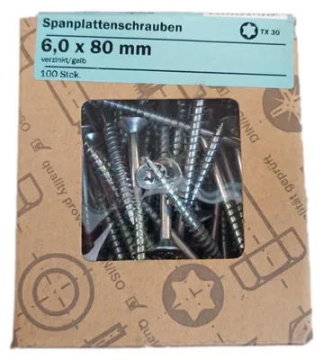Produktbild von Spanplattenschrauben 6.0x80mm verzinkt 100 St/pc.