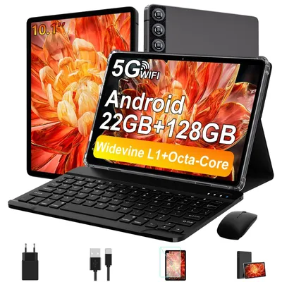 Produktbild von Tablet 10 Zoll Android 14 Tablet PC mit 22GB RAM+128GB ROM 2TB TF FHD 1280 800 +5G WLAN Octa-Core 2GHz 8000mAh 5MP+8MP BT 5 GPS Tablet mit Tastatur Grau