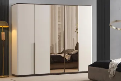 Obrázok produktu pre Moderná béžová drevená skriňa do spálne Sklenená skriňa Elegantný nábytok