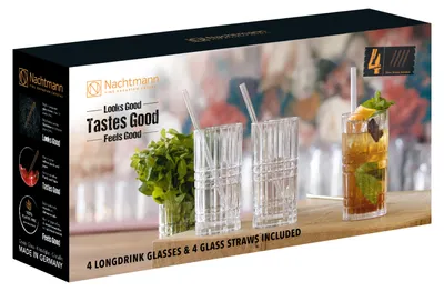 Productafbeelding van Nachtmann Longdrinkglazen + 4 glazen rietjes – set van 8
