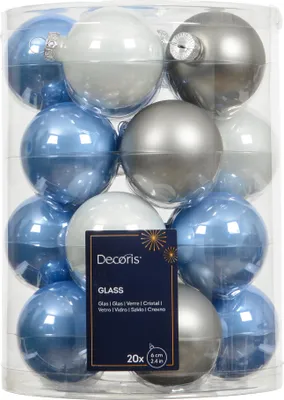 Produktbild von Weihnachtskugeln Glas 6cm x 20 Stück - Blau / Grau Mix