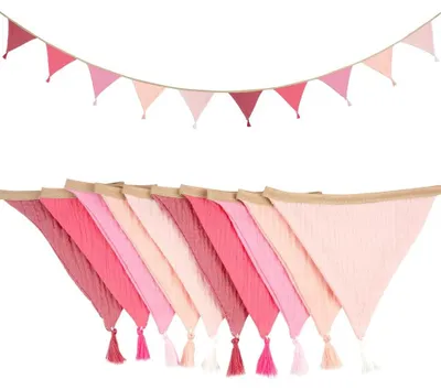 Immagine prodotto di Ghirlanda in tessuto - 2,6 m - 10 bandierine - Rosa - Cotone