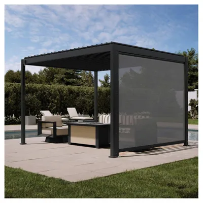 Produktbild von MIRADOR Pergola 88 Basic 3x3,6 m & Seitenrollo 3 m Komplettset, winterfeste freistehende Pavillon mit verstellbares Lamellendach Anthrazit