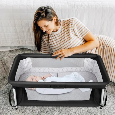 Produktbild von 2 in 1 Klappbar Reisebett Baby,Reisebett Baby mit Matratze,Babybett Wickeltasche,Faltbar Babybett mit Moskitonetz Reisebett Babyliege Baby Kleinkinder