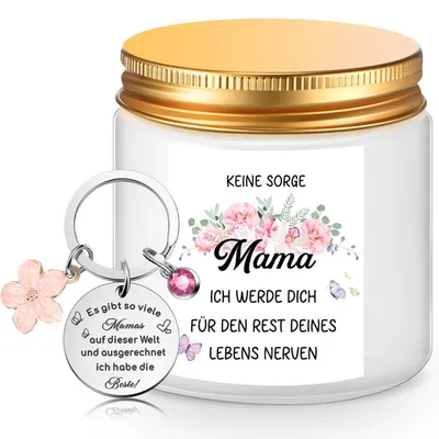 Productafbeelding van Cadeauset voor mama: geurkaars met tekst en sleutelhanger, lavendelgeur