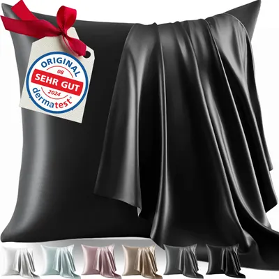 Produktbild von Kissenbezug aus 100 % Seide, 80 x 80 cm | Schweres Material: 22 Momme, ideal für Haut und Haar | Höchste Qualitätsklasse 6A |  in der Schweiz | *-er Seidenkissenbezug, Graphitschwarz