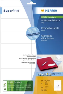 Productafbeelding van HERMA Universele etiketten, SPECIAL, 105 x 42,3 mm, wit