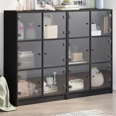 Produktbild von Design Bücherregal mit Türen Schwarz 136x37x109 cm Holzwerkstoff, Bücherregale 2024