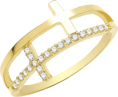 Image de Magnifique croix en or 9 carats (375) pour femme - Bague avec zirconium, 57 (18.1) ; WJS28372RSP