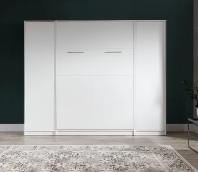 Produktbild von Schrankbett Wandbett Klappbett vertikal VB 140x200 mit Lattenrost und 2 Schränken weiß