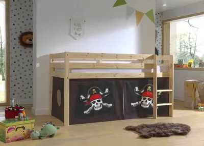 Produktbild von Vipack Halbhohes Bett PINO, mit Textilset "Caribian Pirate", Ausf. Kiefer massiv natur lackiert