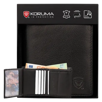 Produktbild von Geldbörse Herren Klein aus Echtleder – kleiner Portemonnaie mit Münzfach & Kartenfächern – RFID Schutz – schlank & kompakt  Schwarz Koruma®