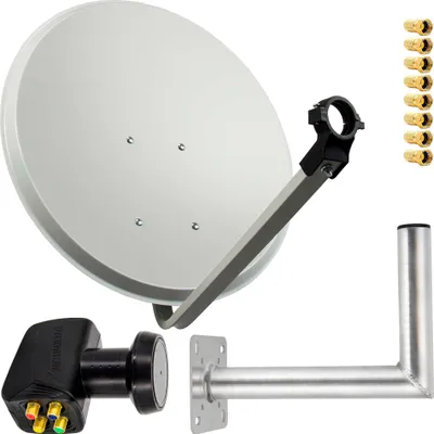 Produktbild von PremiumX SAT Anlage 80cm Antenne Hellgrau Quad LNB F-Stecker Wandhalter 35cm