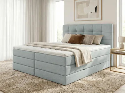 Produktbild von Boxspringbett Best XL mit 2 Bettkästen und Topper, mit Taschenfederkern- und Bonellfederkernmatratze, Doppelbett, Polsterbett aus Webstoff mit Stauraum (Blau (Vidar 83), 160 x 200 cm)