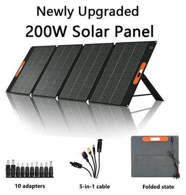 Immagine prodotto di Pannello solare in ETFE - Caricabatterie solare portatile pieghevole da 200 W - Connettori 5 in 1 - Per stazioni di ricarica e campeggio - Qualità robusta - 5-in-1-SP200W