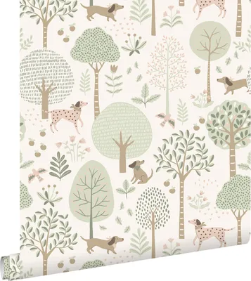 Immagine prodotto di ESTAhome carta da parati cani verde menta grigiastro e bianco 53 cm x 10.05 m