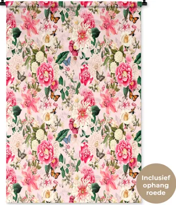 Produktbild von MuchoWow® Wandteppich Wandbehang Blumen - Insekten - Farben 90x135 cm Tapisserie Dekoration Wandtuch - Baumwolle - Wandskulptur
