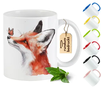 Productafbeelding van Tierbeker - Met een vosmotief - Koffiebeker voor kinderen en volwassenen - Wit