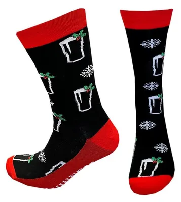 Image de Chaussettes rayées rouges et noires avec un motif à carreaux