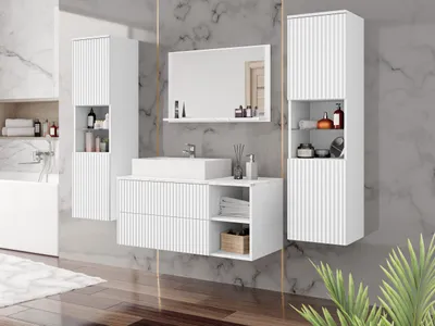 Obrázek produktu pro Sestava do koupelny SEGUNDO 6 - mramor světlý / matná bílá / bílá + umyvadlo a sifon