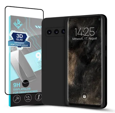 Produktbild von Hülle für Samsung Galaxy S10 mit 9H Displayglas Displayschutz Case Cover Bumper Smartphone Softgrip Schutzhülle Farbe: Schwarz