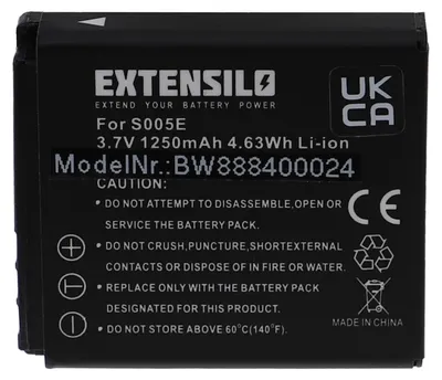 Produktbild von EXTENSILO Akku Ersatz für Panasonic DMW-BCC12, CGA-S005, CGA-S005E/1B, CGA-S005E für Kamera (1250 mAh, 3,7 V, Li-Ion)