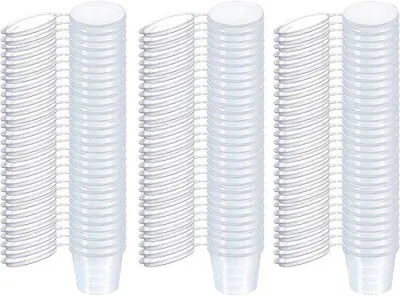 Obrázek produktu pro 50 ks opakovaně použitelných plastových nádobek o objemu 100 ml, nepropustných a vhodných do mikrovlnné trouby, na omáčky