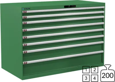 Produktbild von Lista Schubladenschrank - 78.863.030 - 1.000x1.431x725 mm (HxBxT) - 8 Schubladen - 200 kg - Code Lock - resedagrün (RAL 6011)