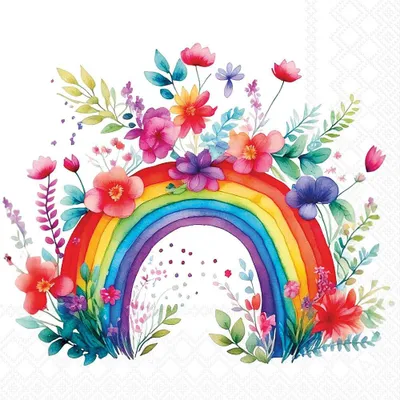 Produktbild von 20 Servietten Rainbow with Flowers - Regenbogen mit Blumen 33x33cm
