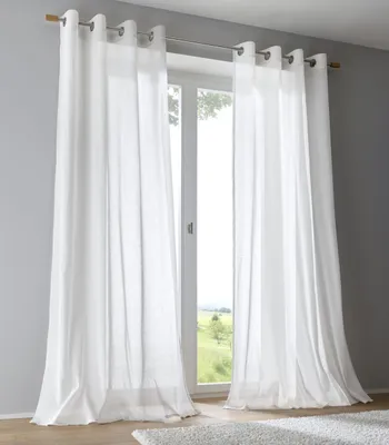 Produktbild von Kutti Vorhang Brondy halbtransparent Weiss Ösen Silber Leinenoptik Gardine lichtfilternd Wohnzimmer Schlafzimmer Breite 135 cm x Höhe 245 cm (1 Stück)
